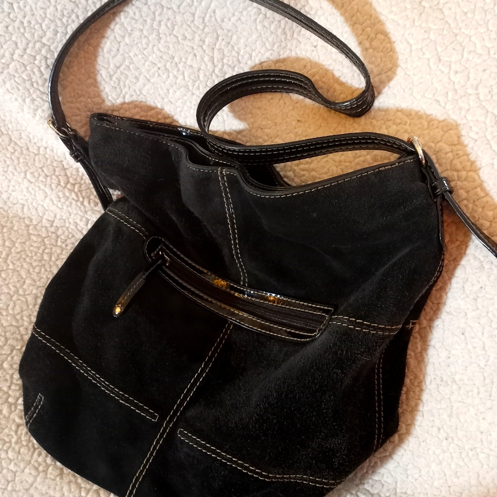 Vintage Tignanello Black Suede Bucket Shoulder Bag